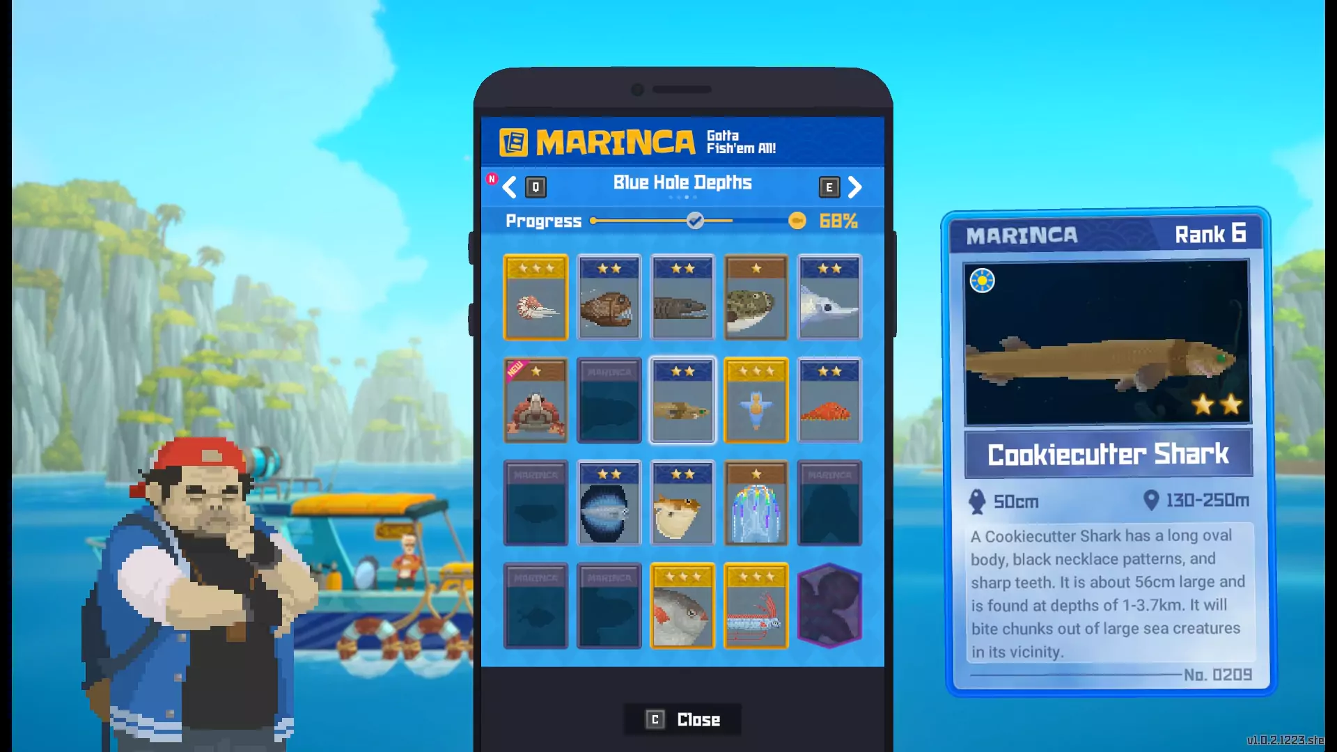 The Marinca entry for the Cookiecutter Shark in Dave the Diver.