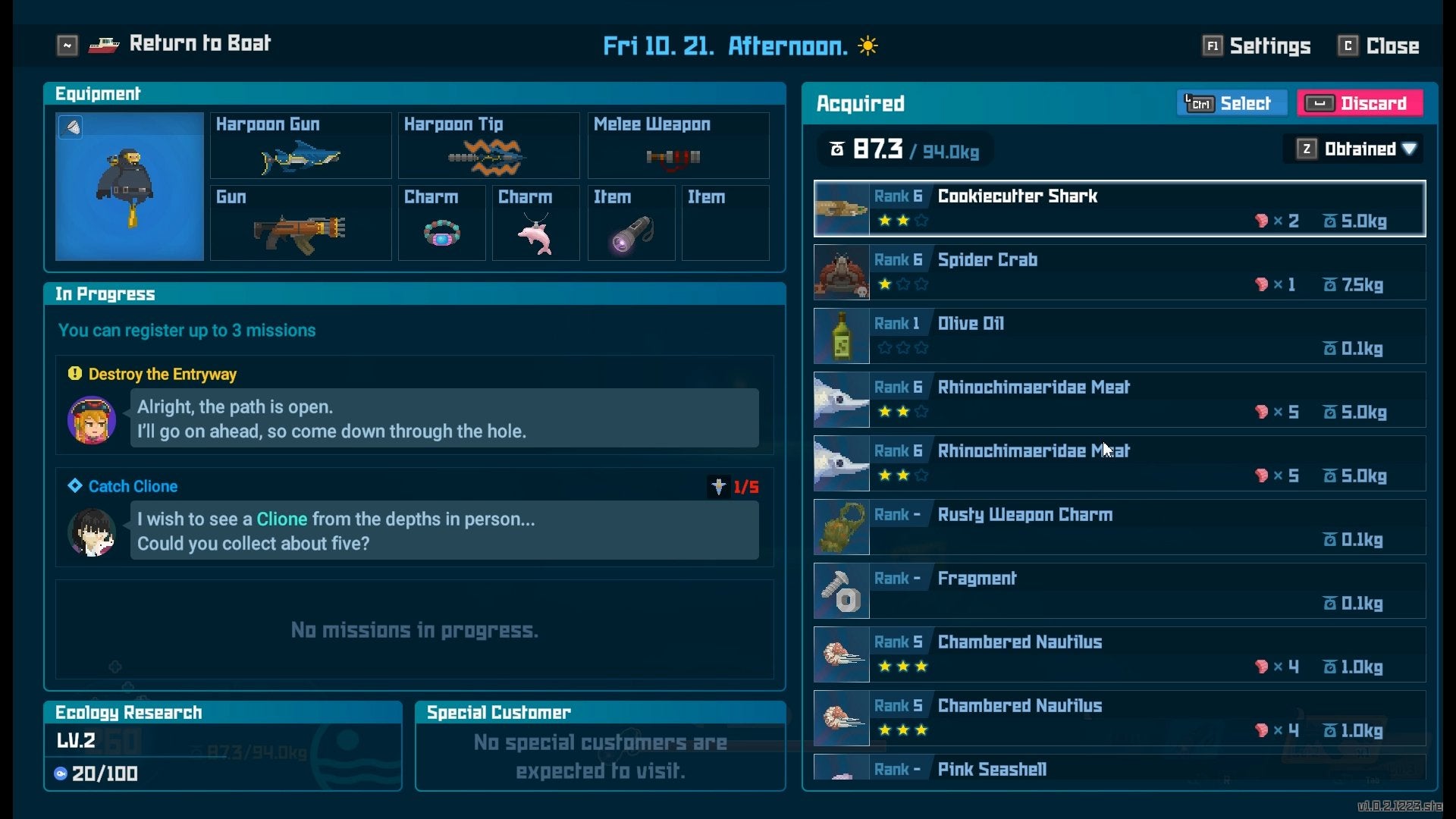 A Spider Crab in the player's inventory.