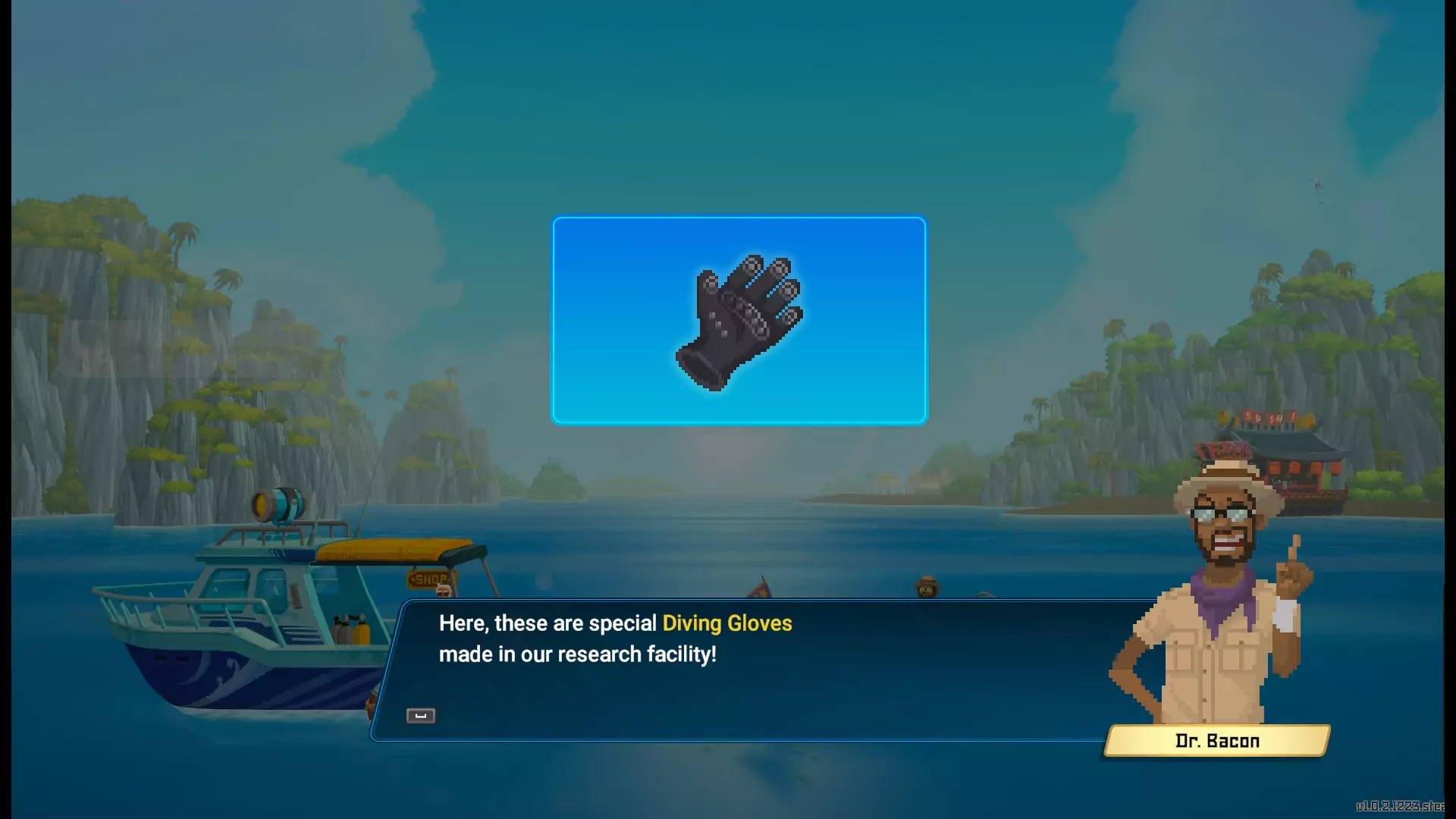 The player getting Diving Gloves from Dr. Bacon.