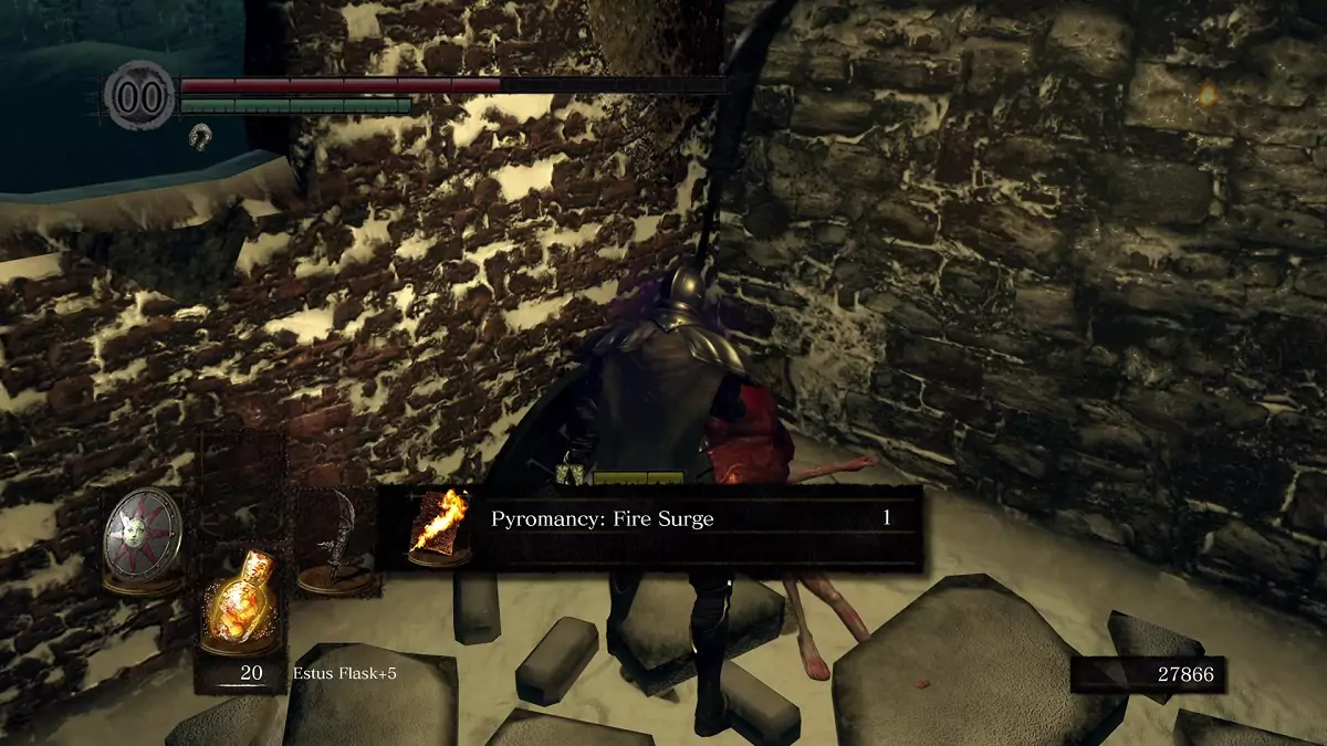 The Chosen Undead picking up the Fire Surge spell.