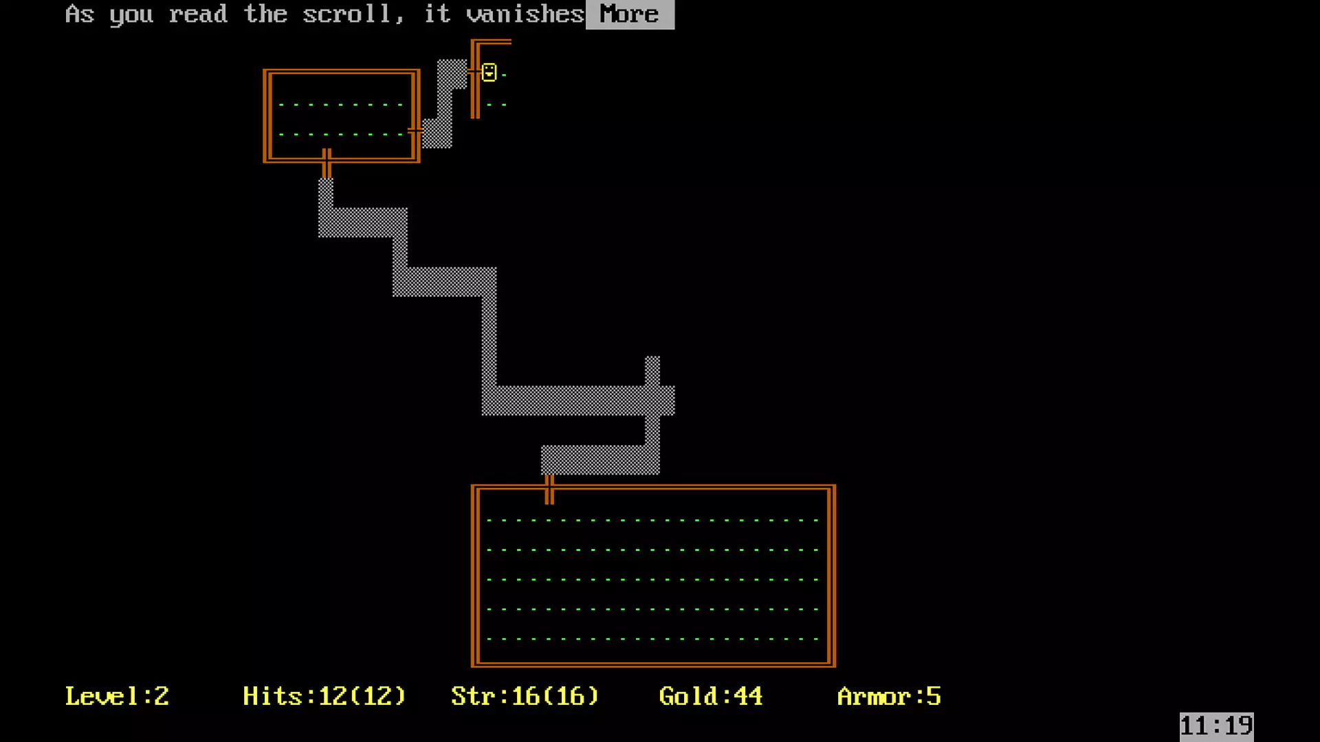 Rogue, an adventure game from 1980 that uses ASCII graphics.