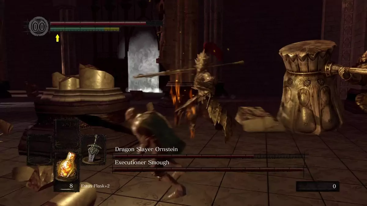 Ornstein charging towards the Chosen Undead.