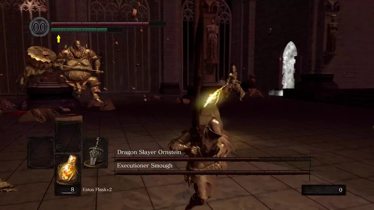 Ornstein throwing a lightning bolt at the Chosen Undead.