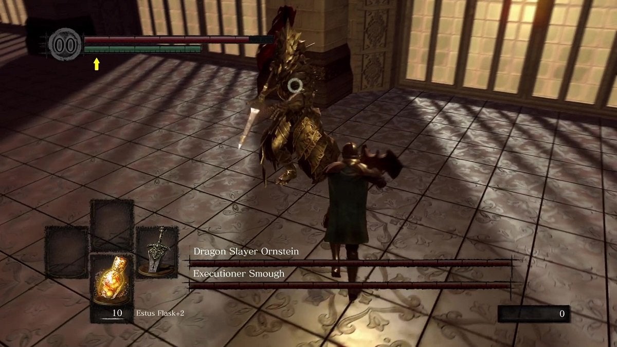 Ornstein performing the thrust attack on the Chosen Undead.