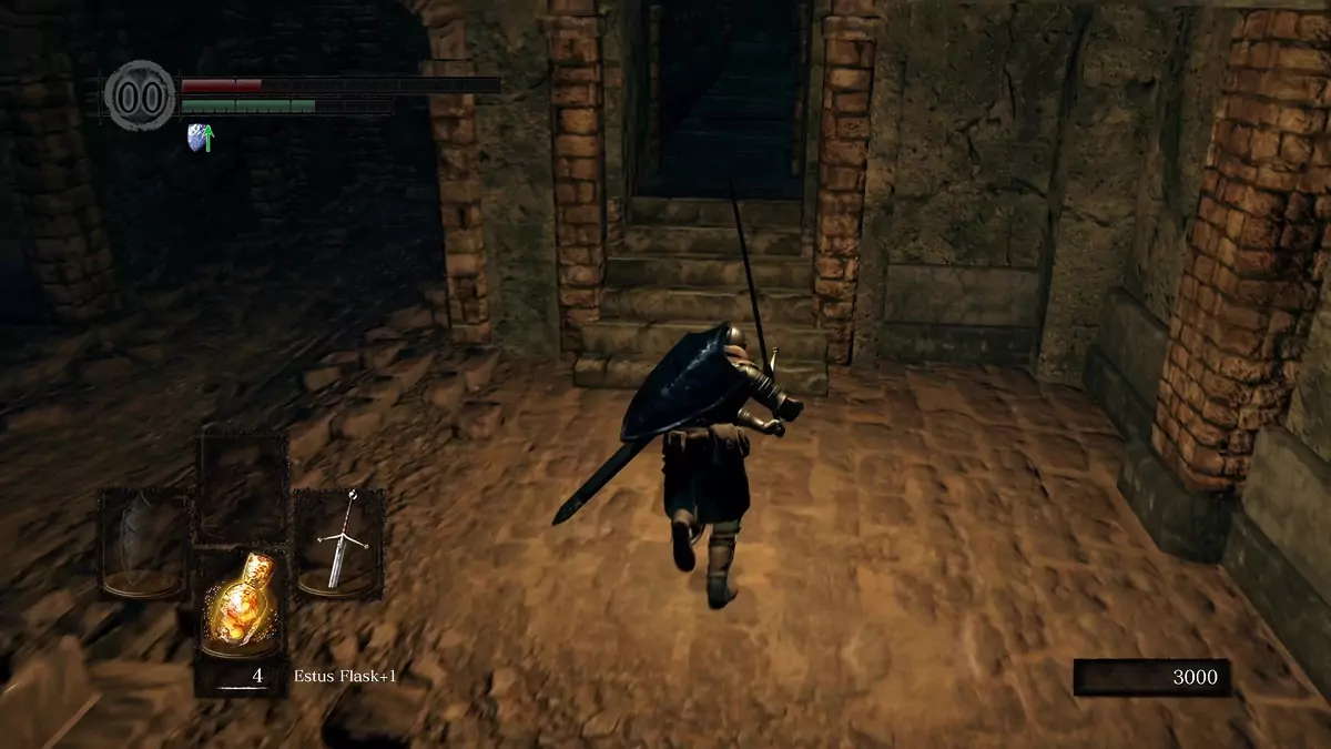 The Chosen Undead running towards a hallway in Sen's Fortress.
