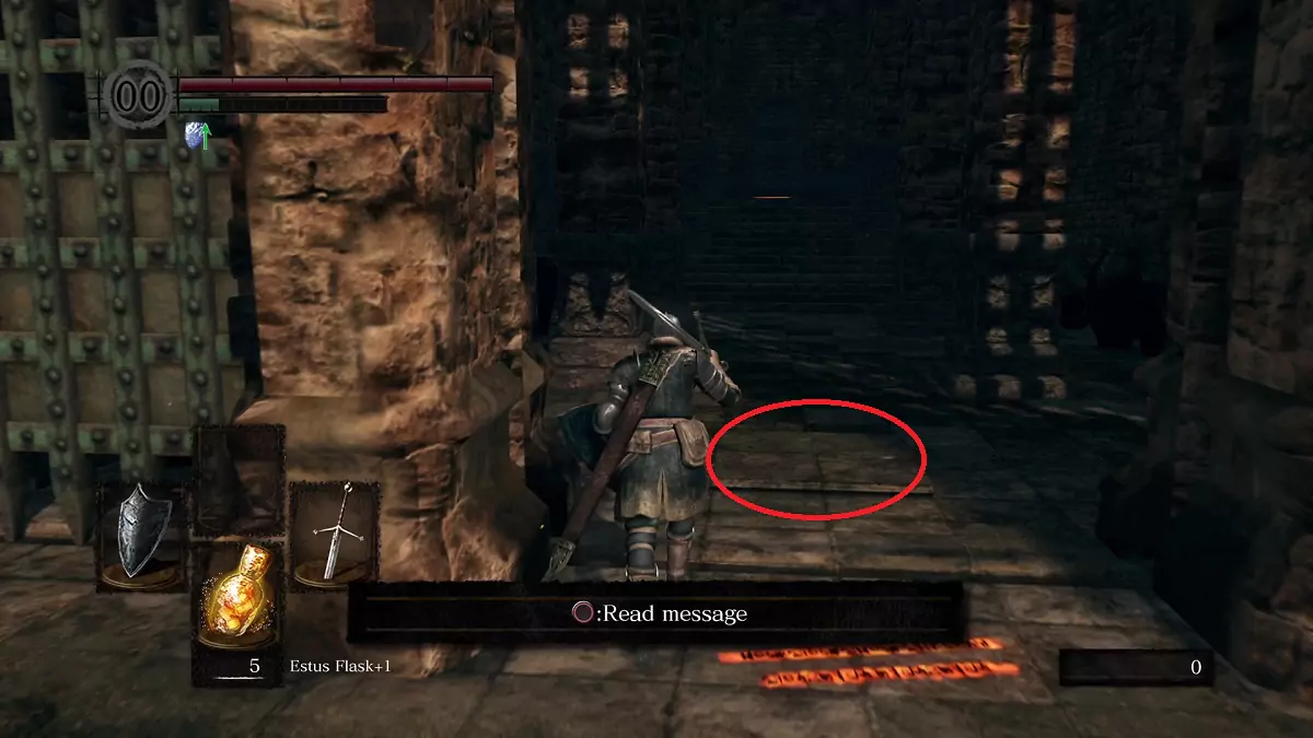 The Chosen Undead standing before a pressure plate in Sen's Fortress.