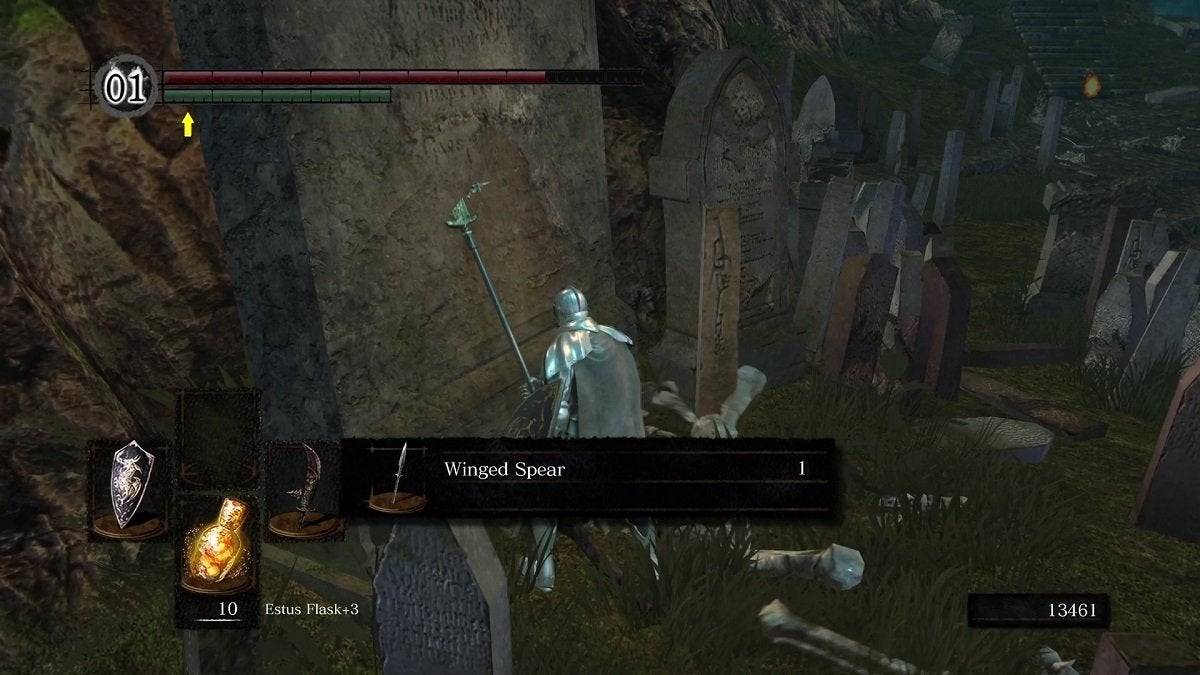 The Chosen Undead picking up the Winged Spear.