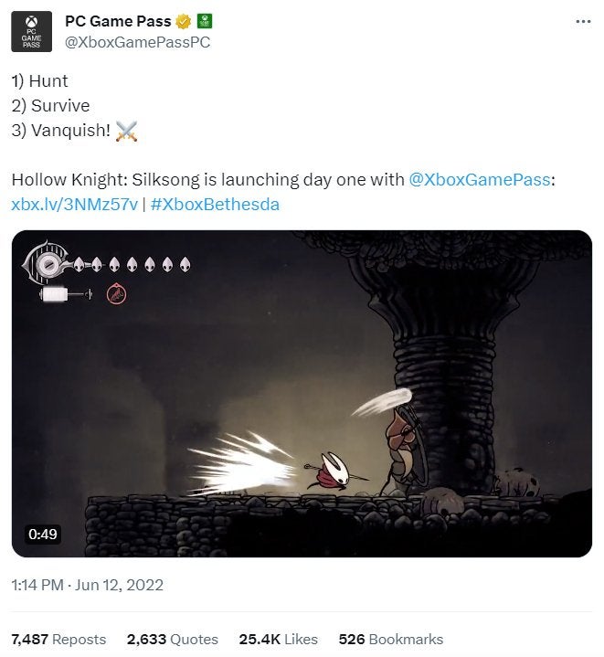 Xbox Game Pass official Twitter/X account claiming that Hollow Knight: Silksong has a confirmed release date.