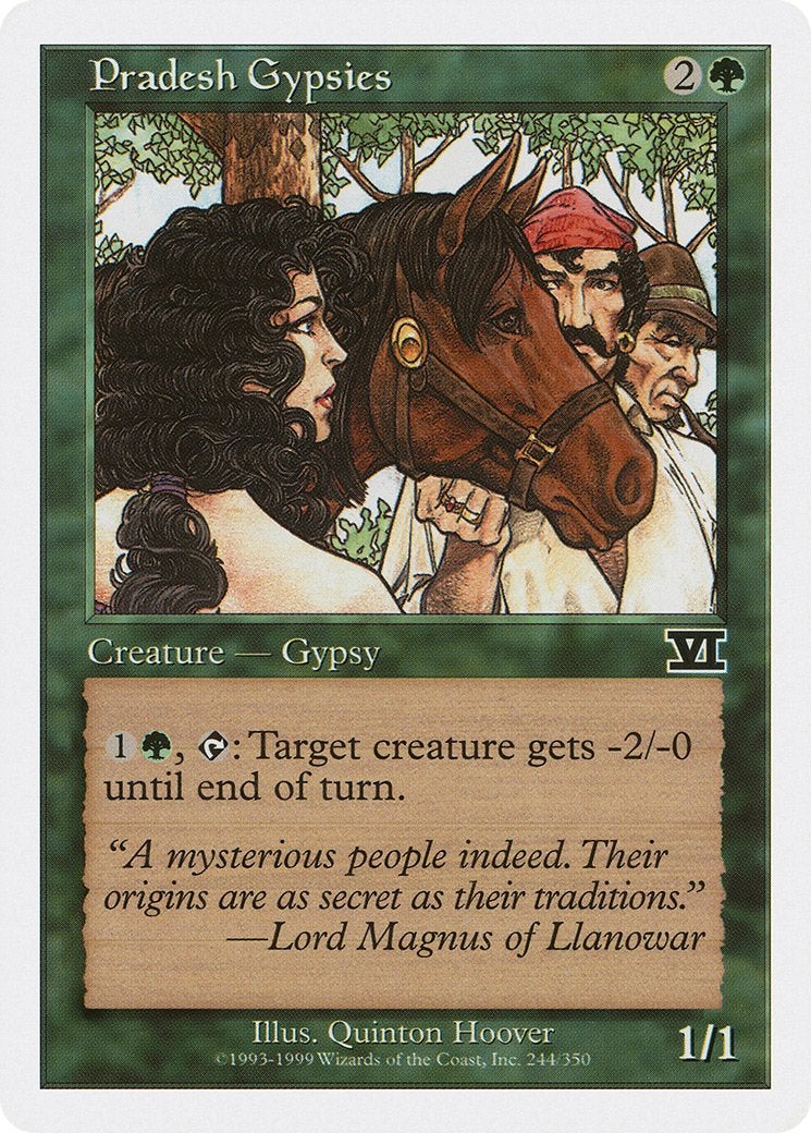 The racist MTG card called "Pradesh Gypsies" which depicts two Romani people and a horse.