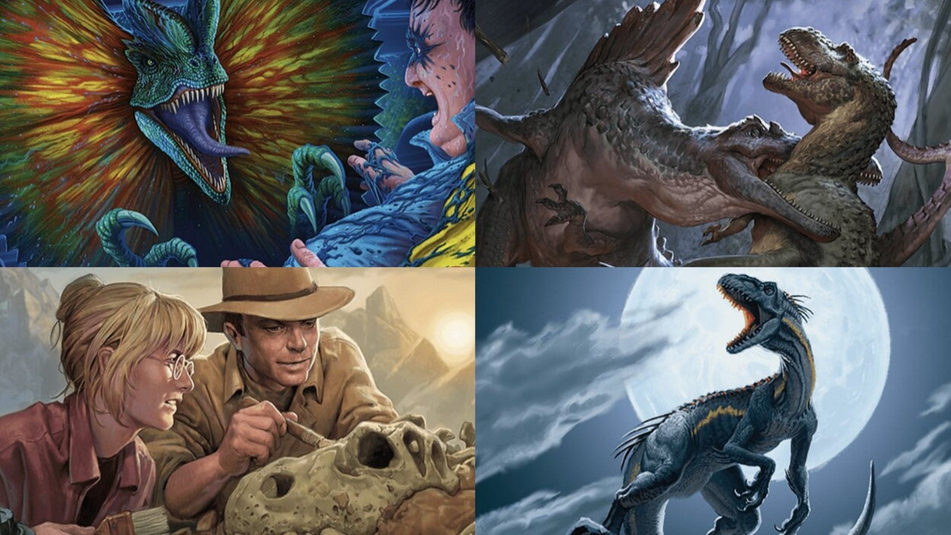 Characters from Jurassic Park and Jurassic World in MTG art.