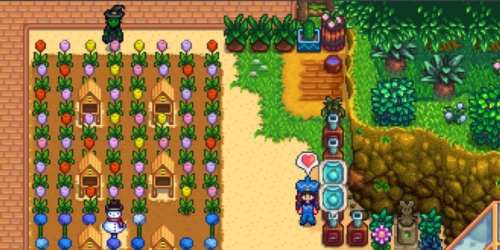 A player standing next some Seed Makers, which have generated packets of Ancient Seeds. 