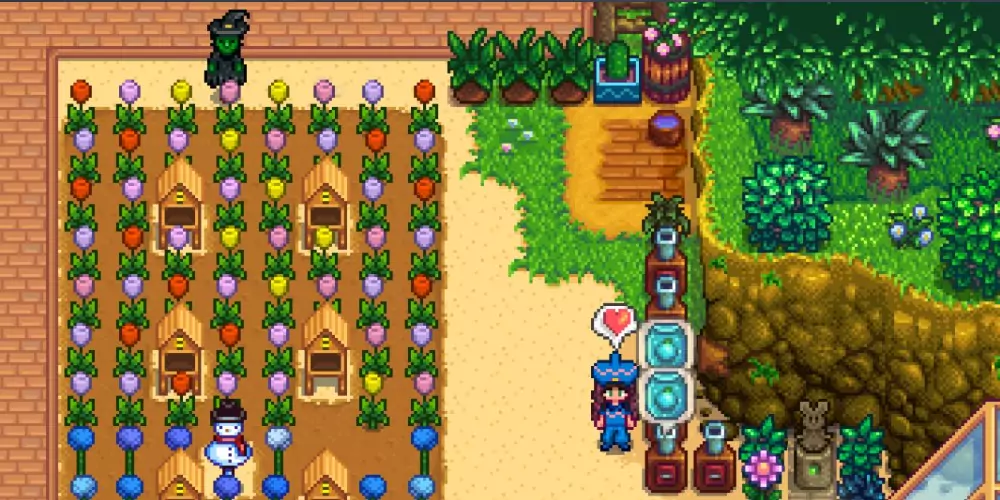 A player standing next some Seed Makers, which have generated packets of Ancient Seeds. 