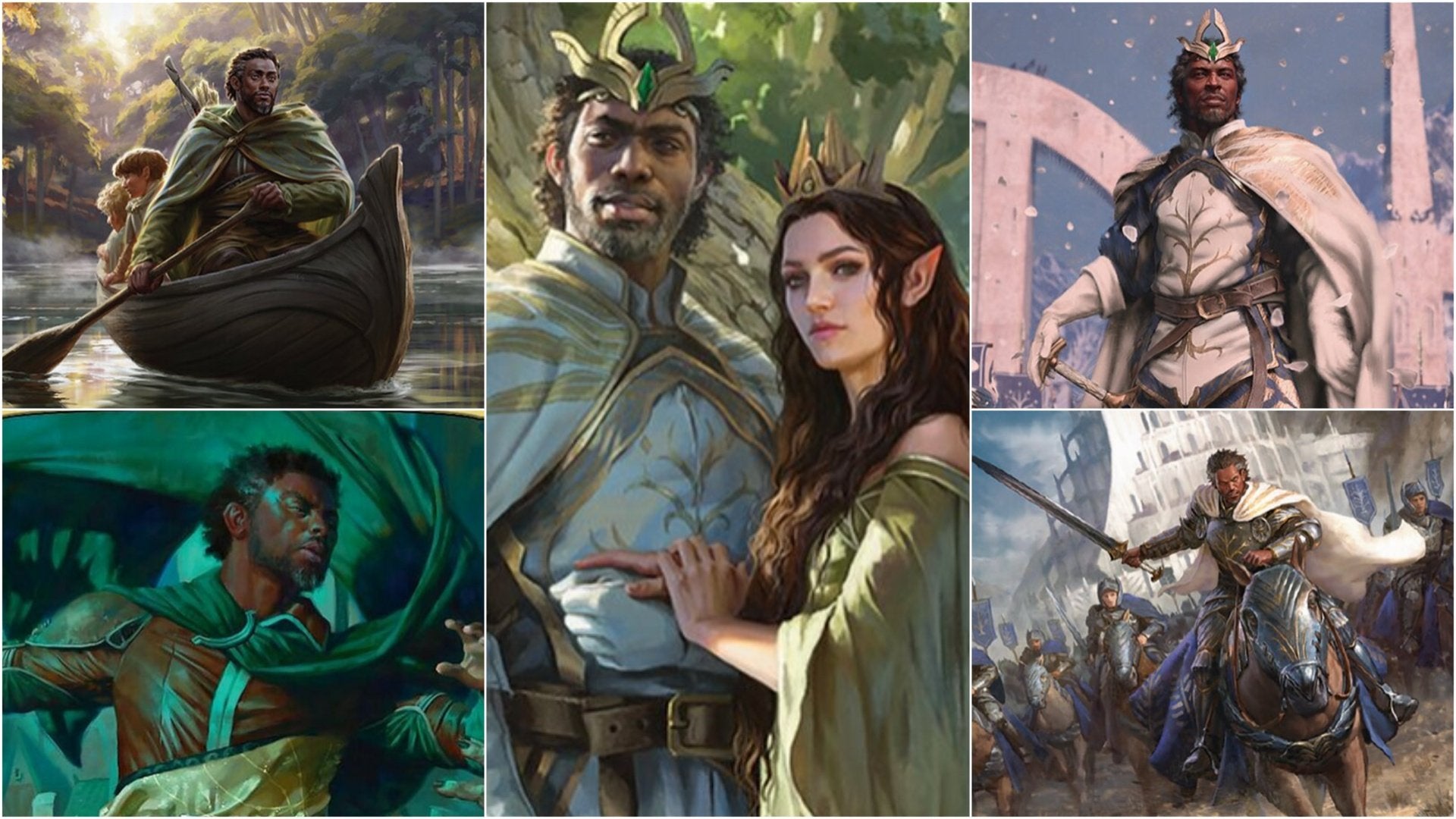 The art for all five Aragorn cards in MTG.