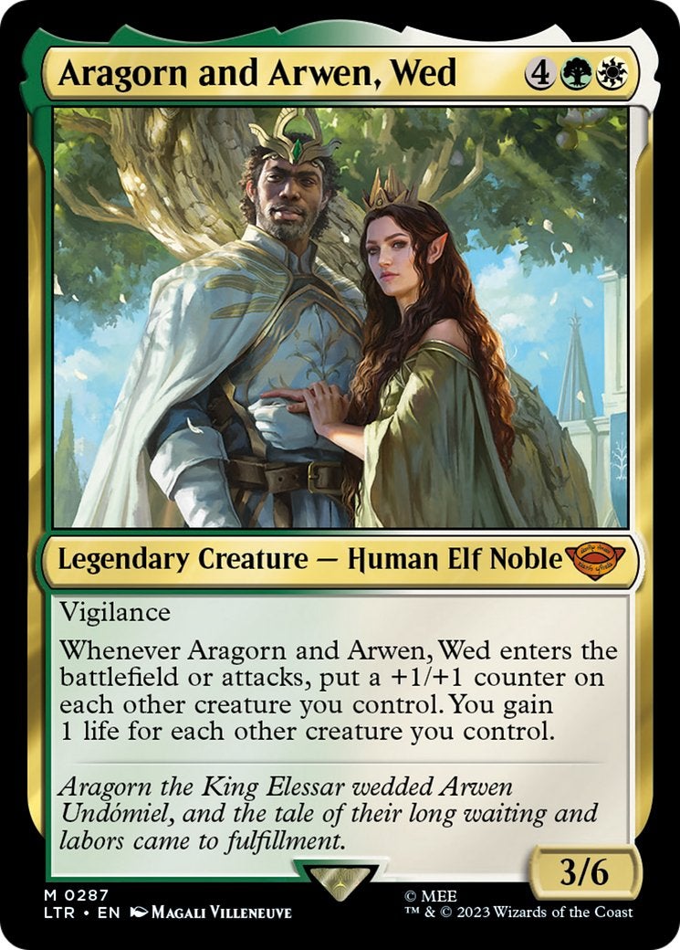 Aragorn and Arwen from The Lord of the Rings on an MTG card.
