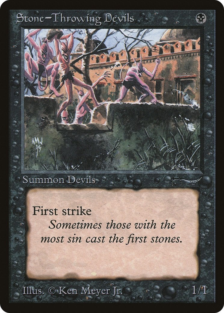 A black creature card from MTG with First Strike.