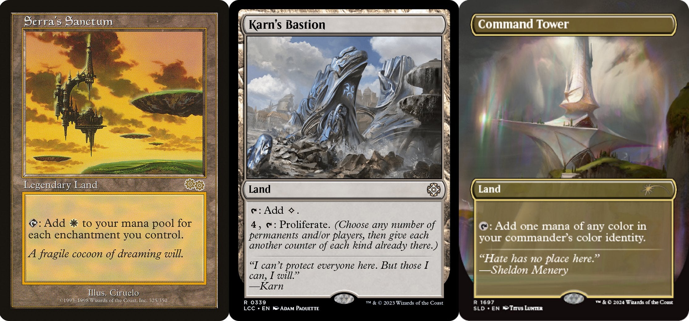 Three different Land cards that are great to use in a Tom Bombadil Commander deck.