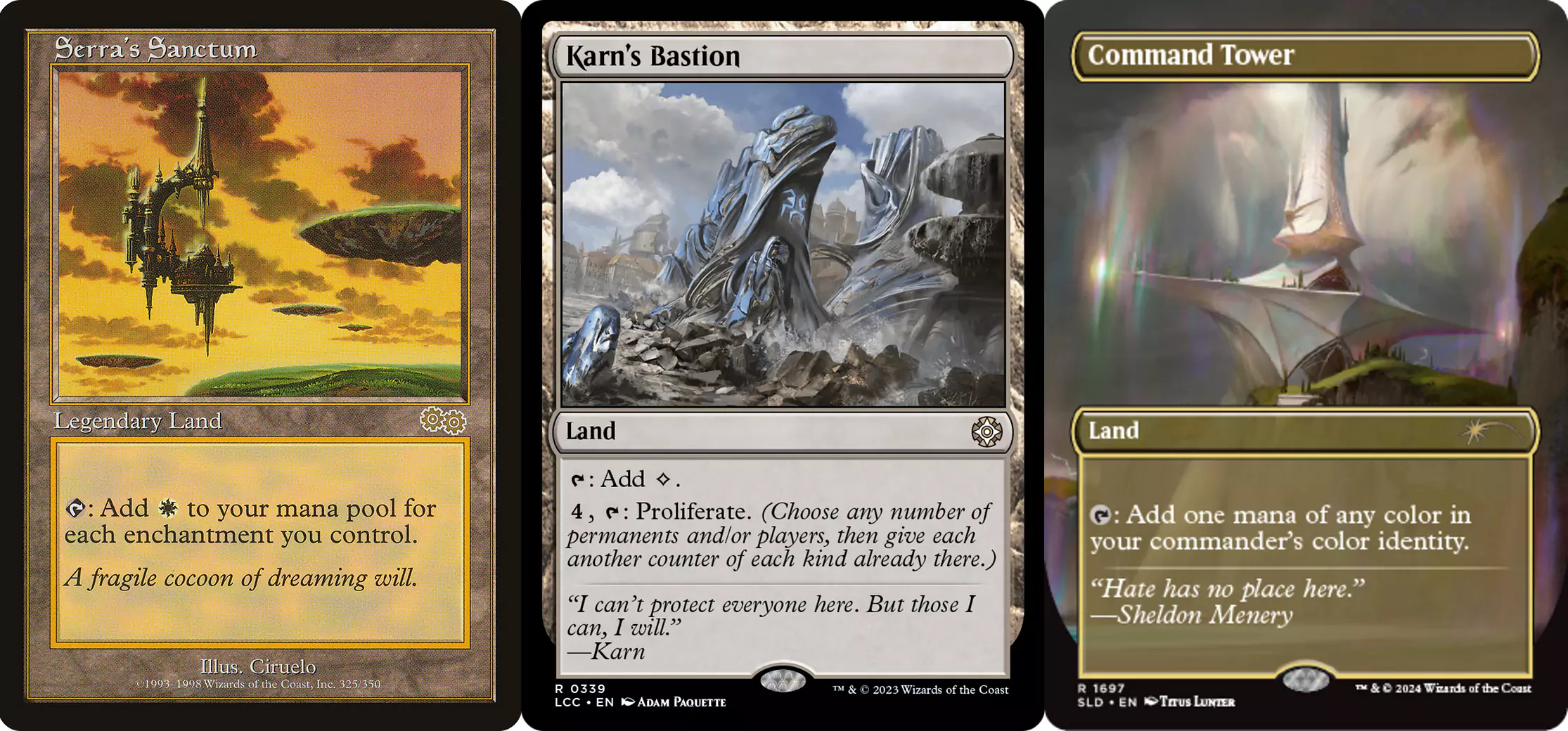 Three different Land cards that are great to use in a Tom Bombadil Commander deck.