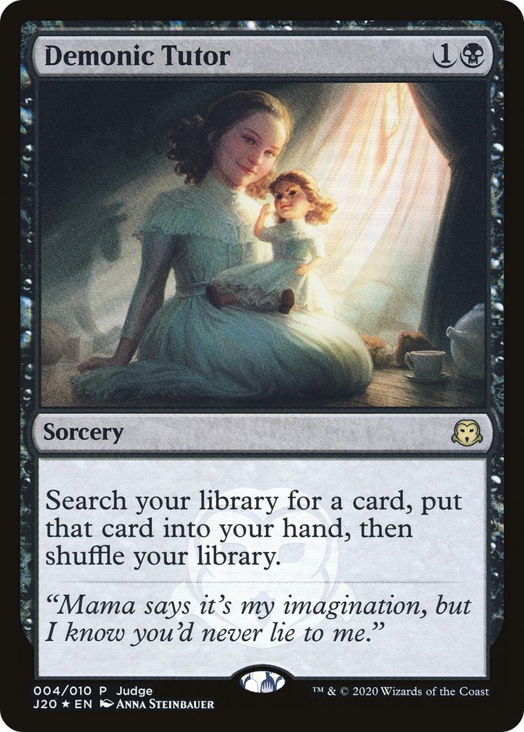 An MTG card with a small child holding a creepy doll.