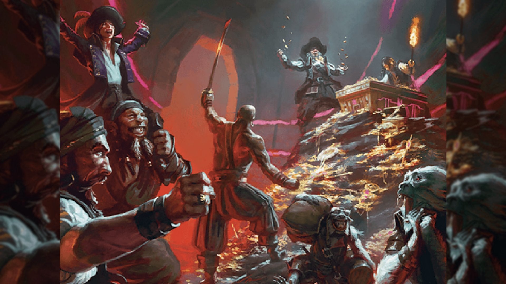 Pirates finding a hoard of treasure on an MTG card's artwork.