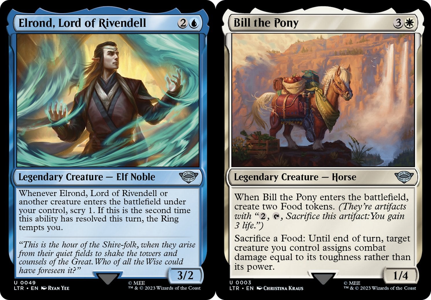 MTG cards depicting Elrond and Bill the Pony from the Lord of the Rings.