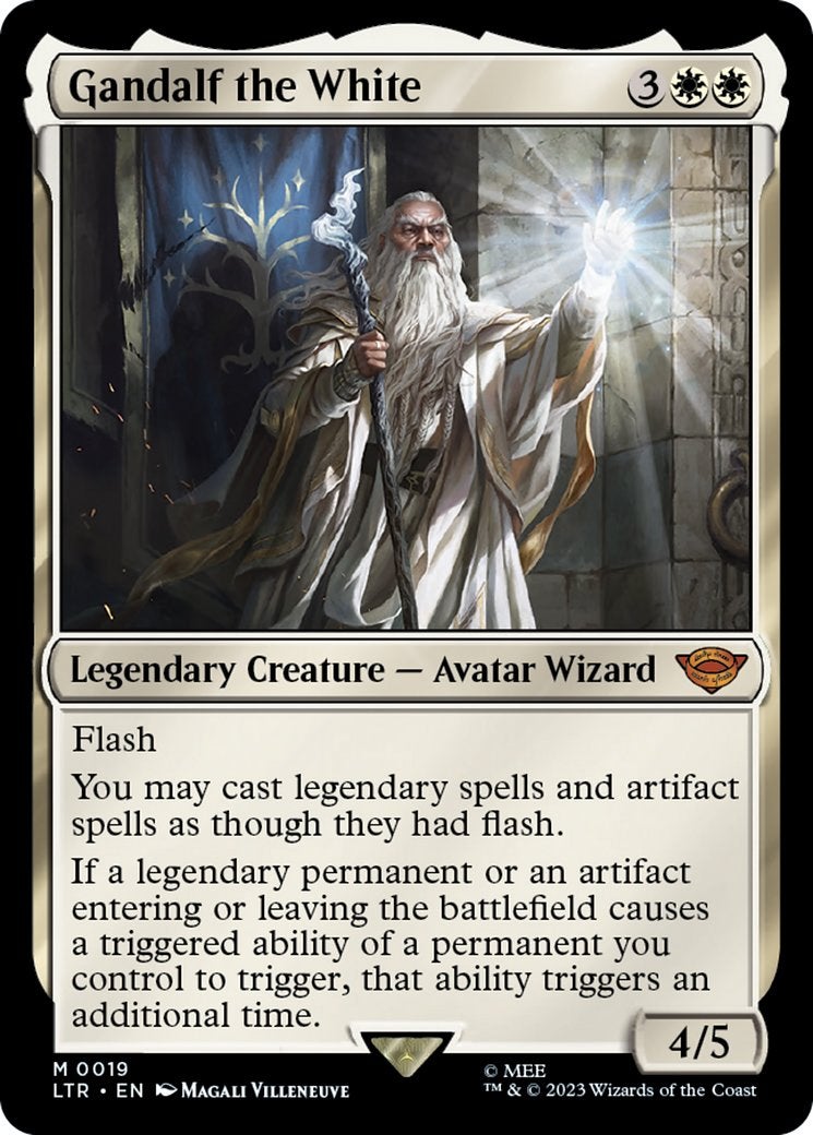 An MTG card showing Gandalf the White from the Lord of the Rings.