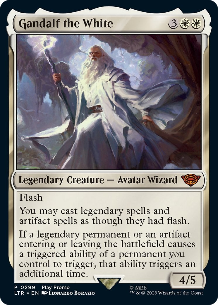 A promotional version of the Gandalf the White MTG card.