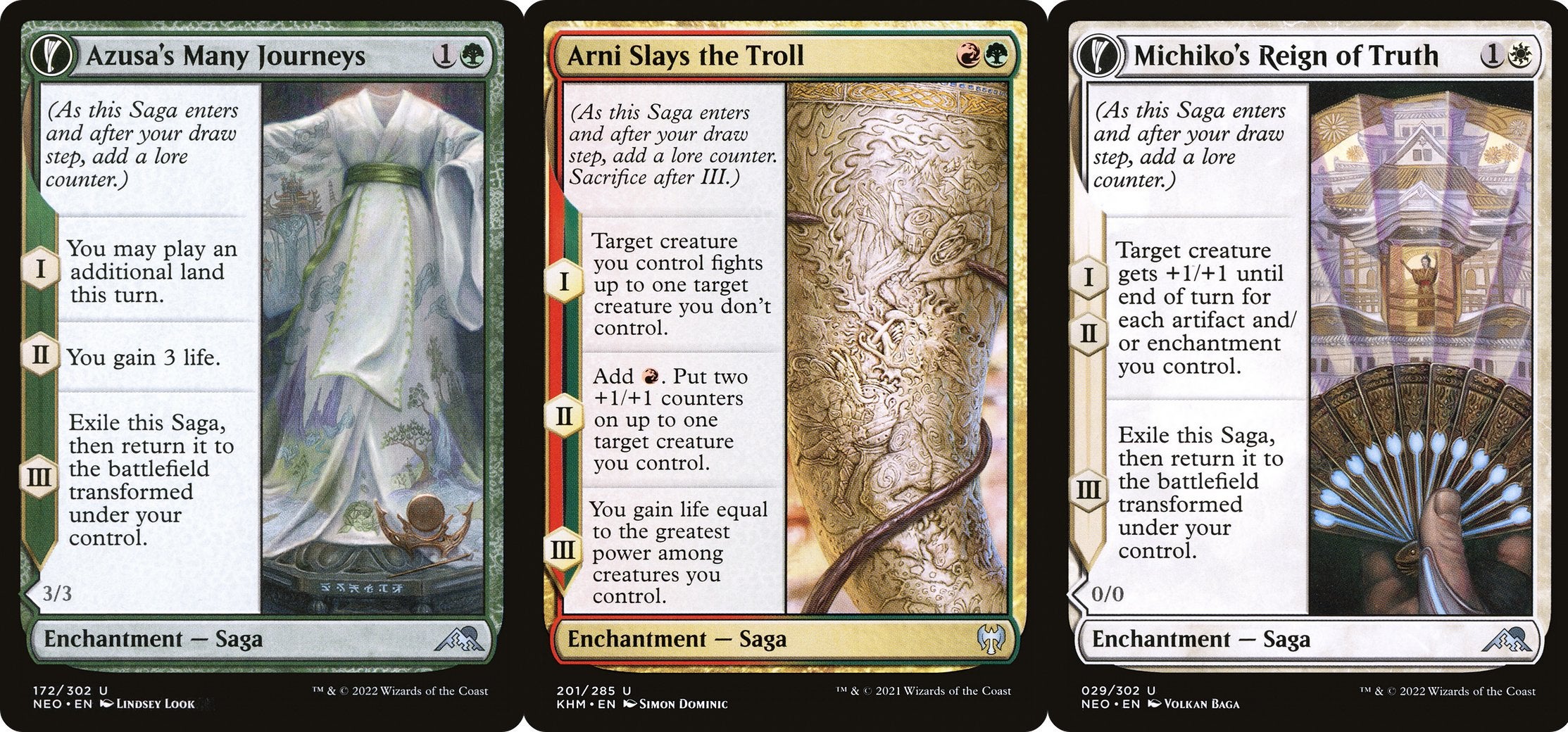 Three Enchantment-Sagas from MTG that are all good in a Tom Bombadil Commander deck.