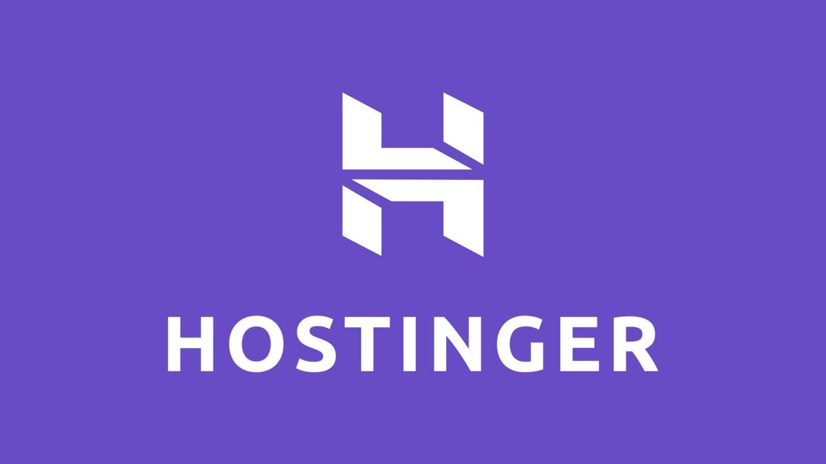 The Hostinger logo on a purple background.
