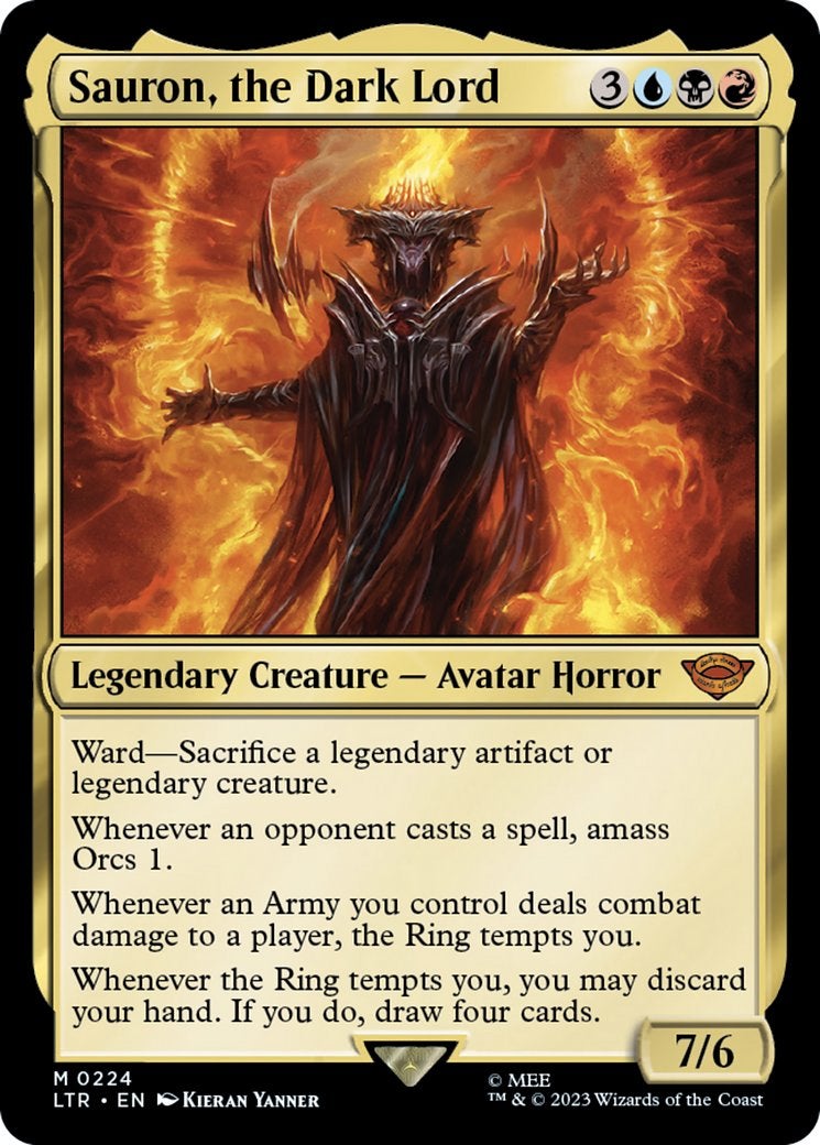 Sauron from The Lord of the Rings on an MTG card.