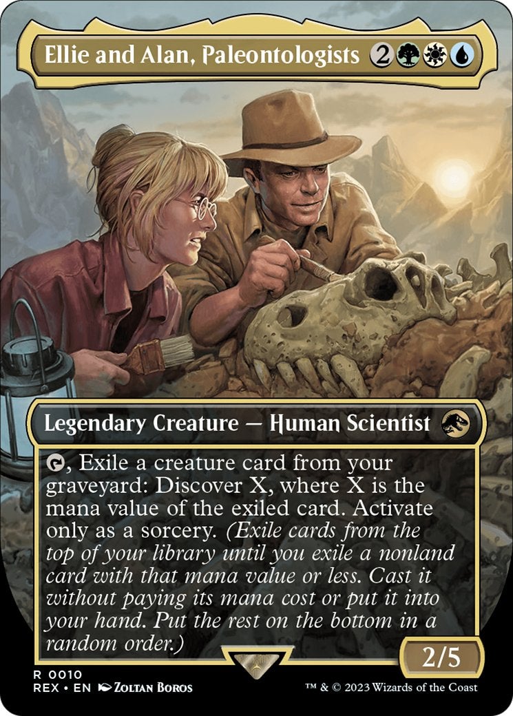 Ellie and Alan from Jurassic Park on an MTG card.