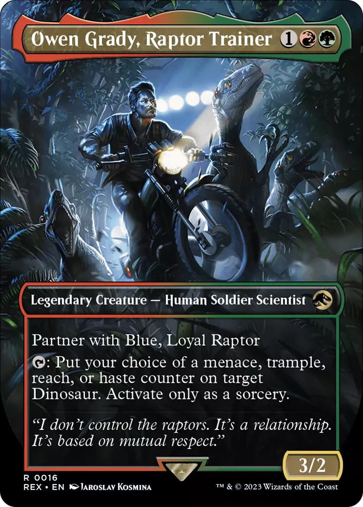 Owen Grady from Jurassic World on a Magic: The Gathering card.