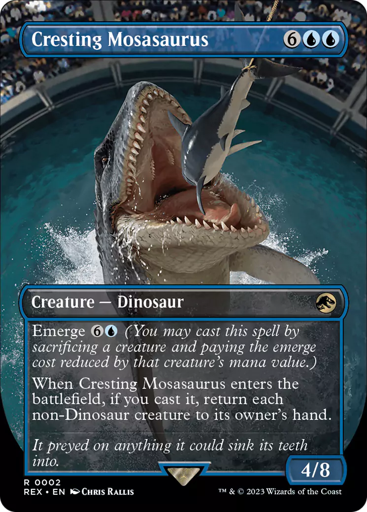 The Mosasaurus from Jurassic World on an MTG card.