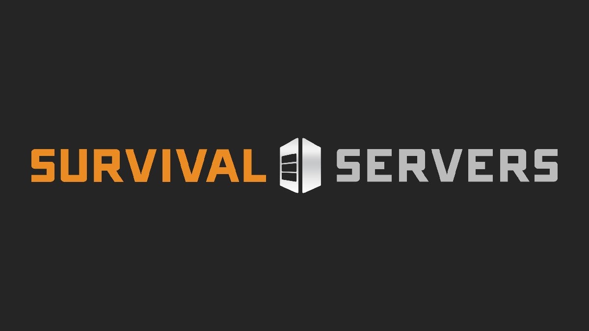The SurvivalServers logo on a dark gray background. SurvivalServers is a company that provides game server hosting services.