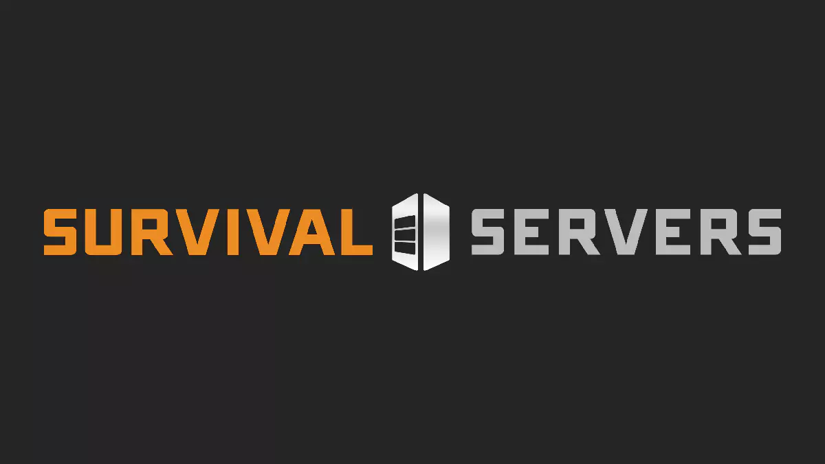 The SurvivalServers logo on a dark gray background. SurvivalServers is a company that provides game server hosting services.