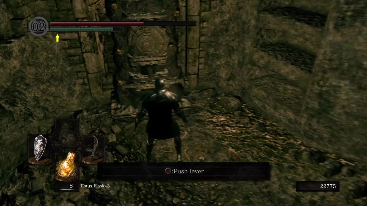The Chosen Undead walking towards a lever in The Catacombs.