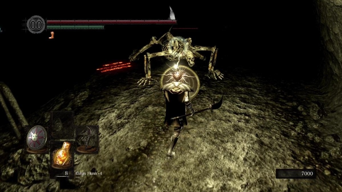 The Chosen Undead facing a Skeleton Beast.
