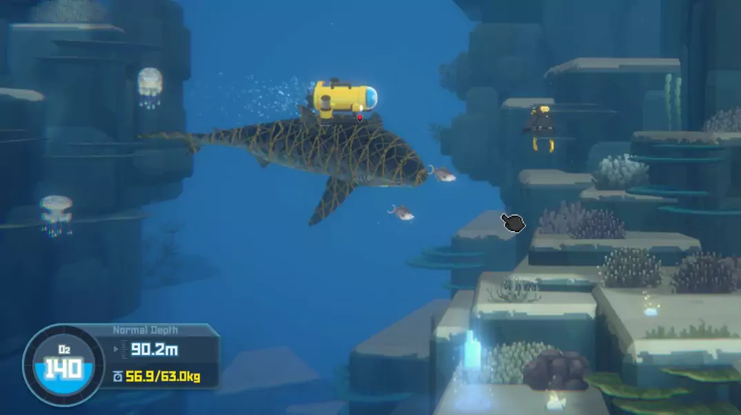 The Underwater Drone taking away a tranquilized Tiger Shark. 