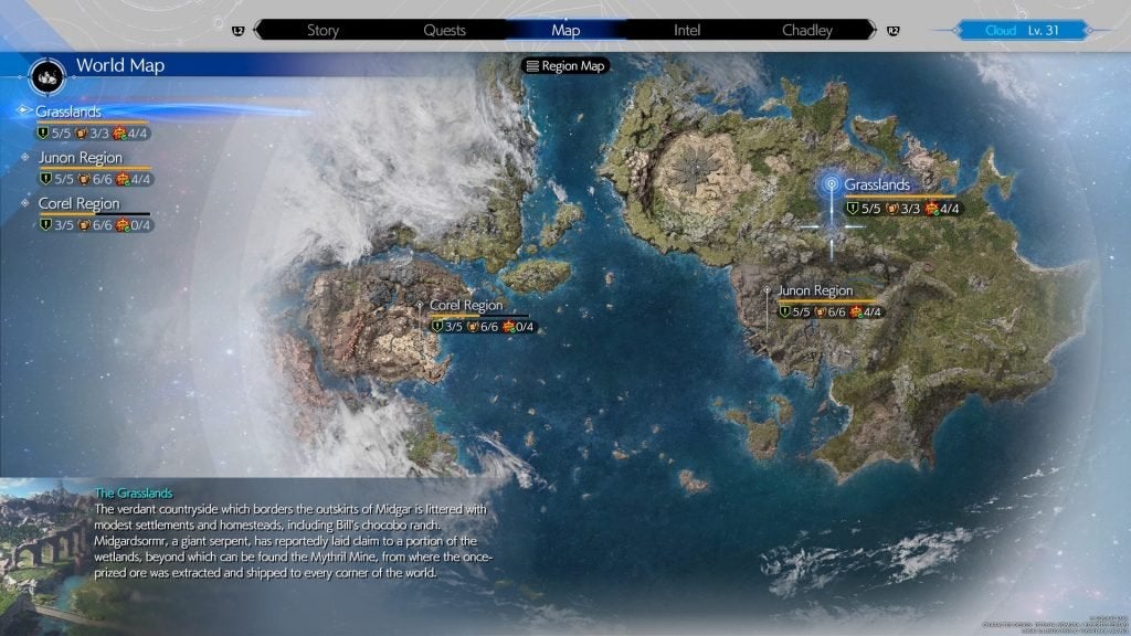 The world map in Final Fantasy VII Rebirth.