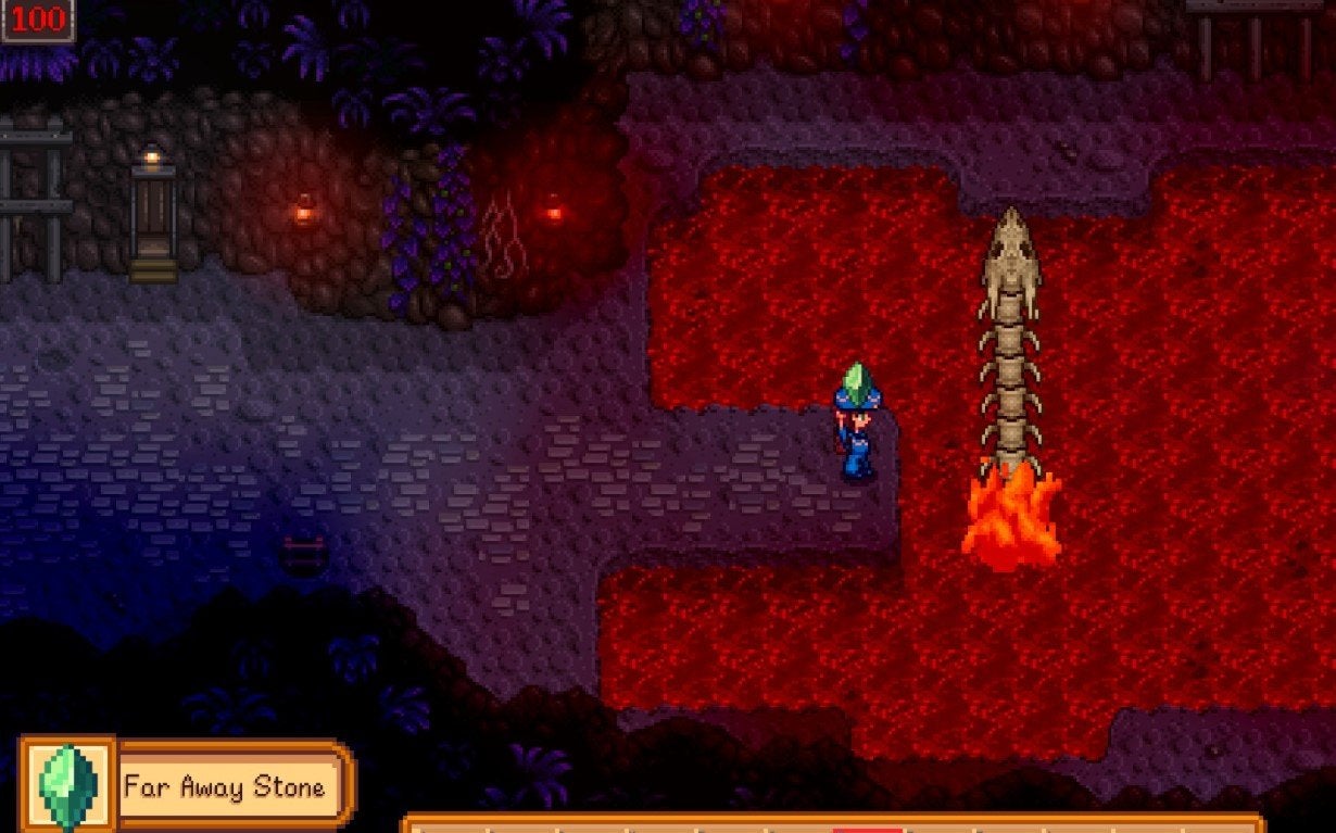 A player getting the Far Away Stone from a Bone Serpent on Floor 100 of the Mines. 