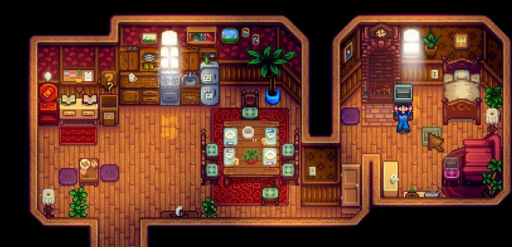 A player about to use a Staircase in Mayor Lewis' bedroom 