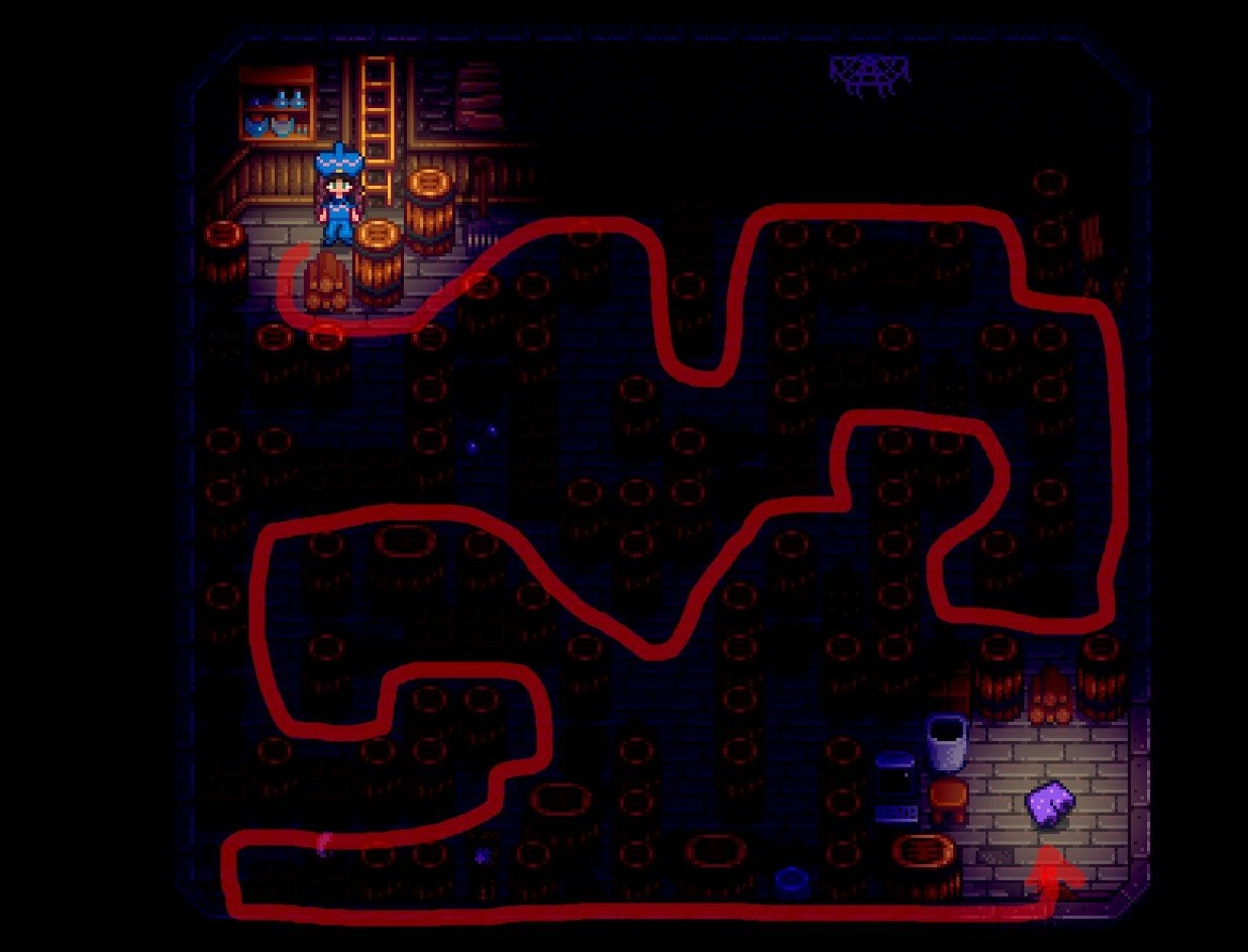 The solution to the mini-maze inside Mayor Lewis' Basement.
