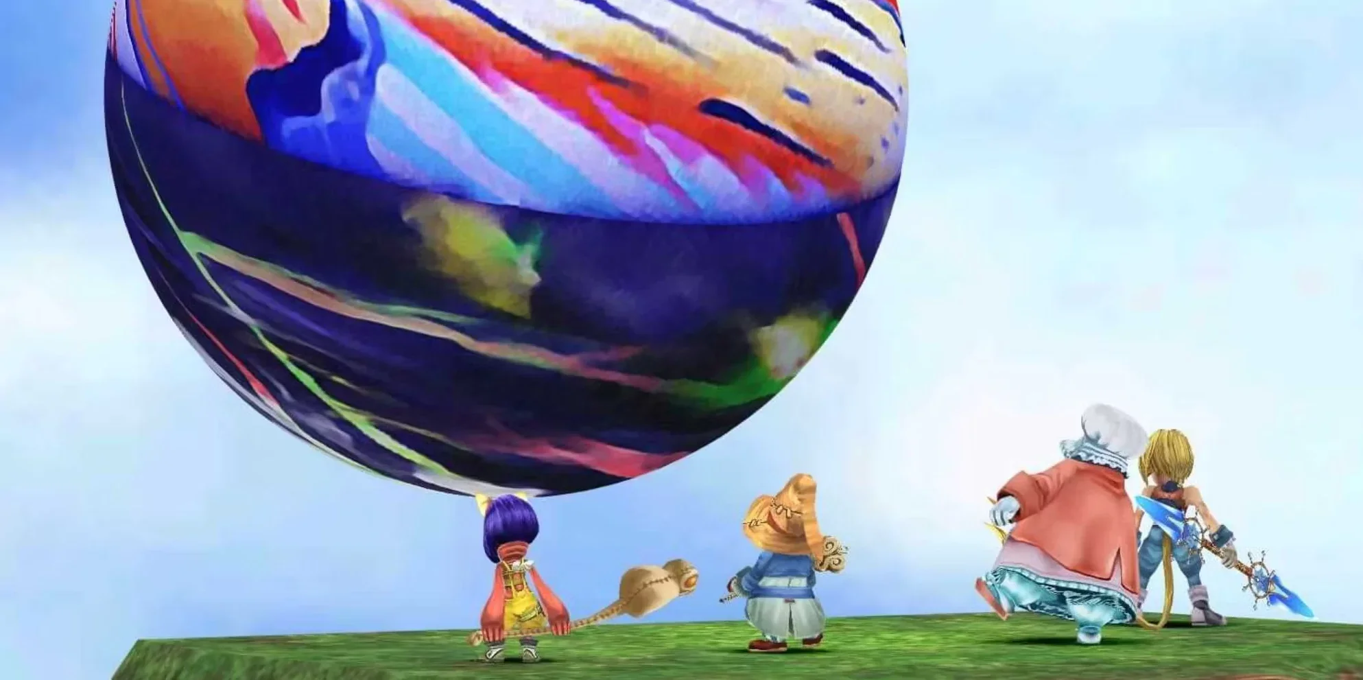A battle against Ozma, a spherical boss in Final Fantasy IX.