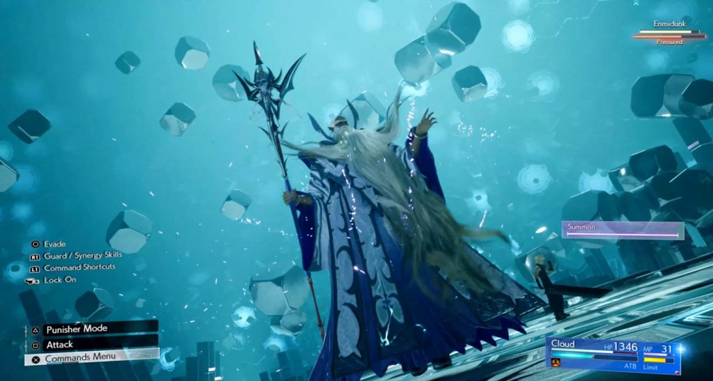 Ramuh, a bearded wizard in purple robes seen in Final Fantasy VII Rebirth.