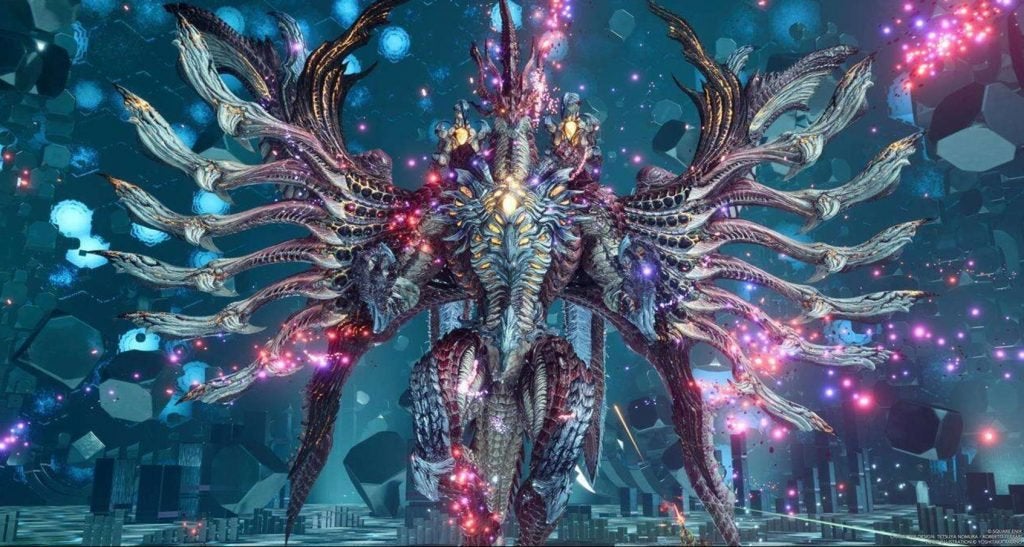 Bahamut Arisen, a bipedal purple dragon in Final Fantasy VII Rebirth.
