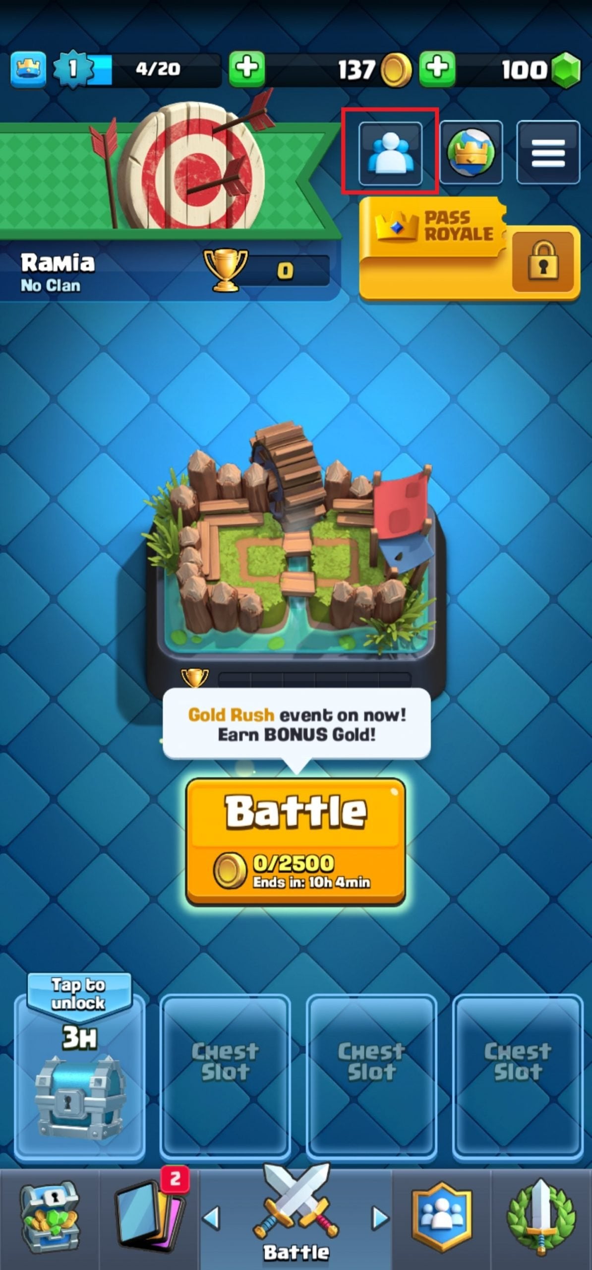 The button to click to add friends in the Clash Royale mobile game.