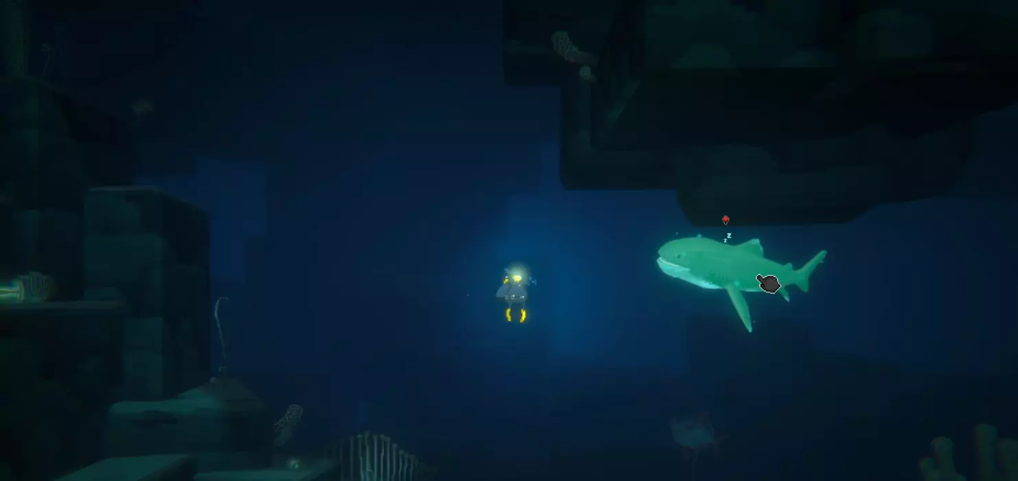A tranquilized Megamouth Shark in Dave the Diver. 