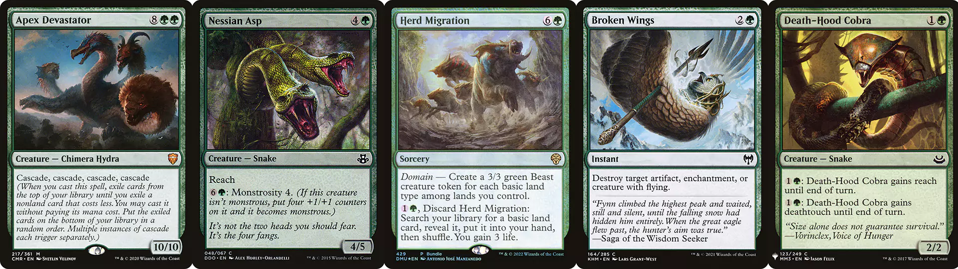 Apex Devastator alongside four other green cards.
