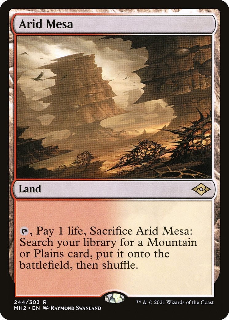 The Arid Mesa Fetch Land from MTG which depicts a mesa in a desert.