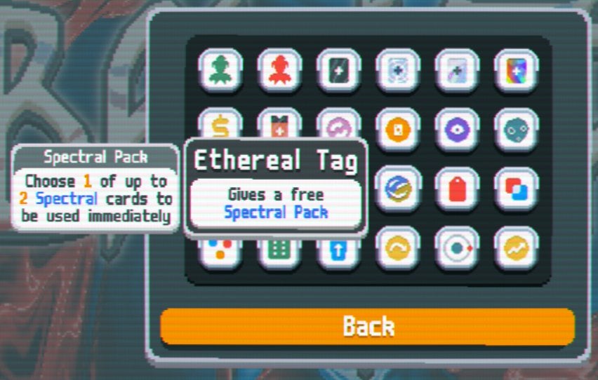The Ethereal Tag in Balatro, which gives the player a free Spectral Booster Pack.