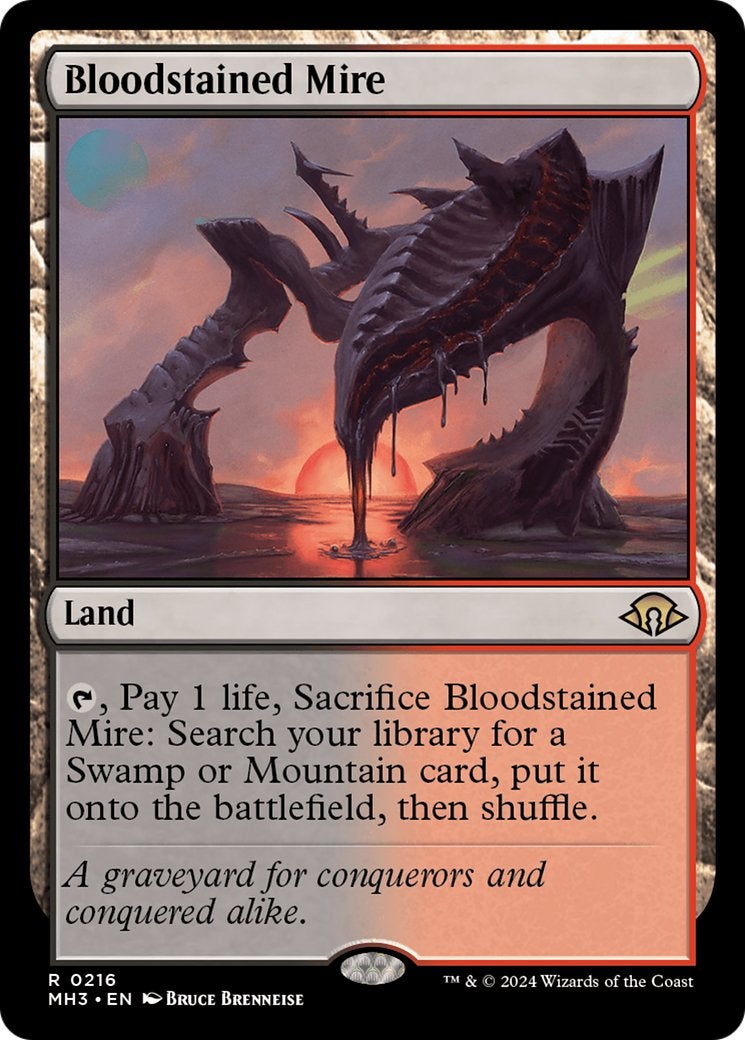 A Fetch Land that's depicting large, severed, bleeding appendages from a giant insect-like creature.